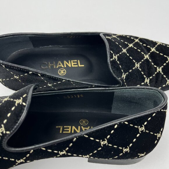 Chanel CC Logo Velvet Moccasin Loafers Black - Picture 11 of 12